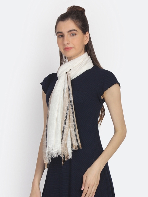 

Anekaant Women White & Brown Woven Design Stole