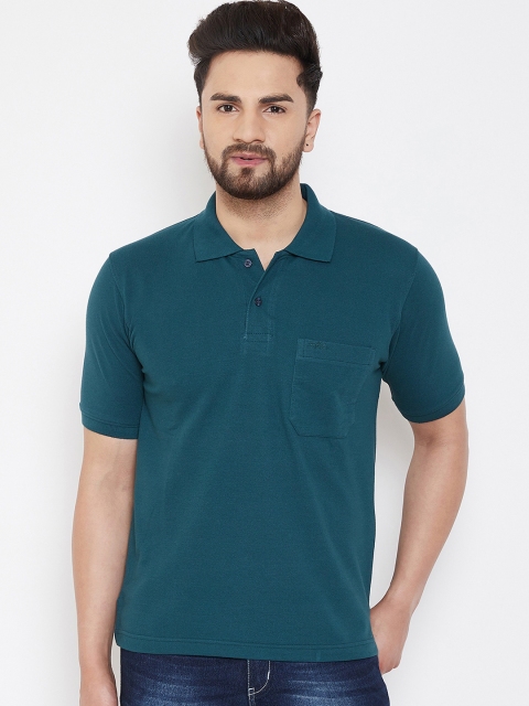 

Adobe Men Teal Blue Solid Polo Collar T-shirt