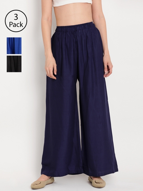 

TAG 7 Women Set of 3 Wide Leg Palazzos, Black