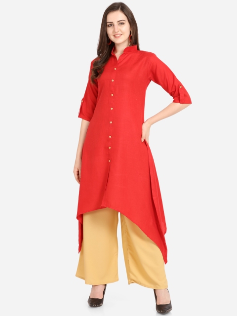 

Silk Bazar Women Coral Red & Beige Solid Kurta with Palazzos