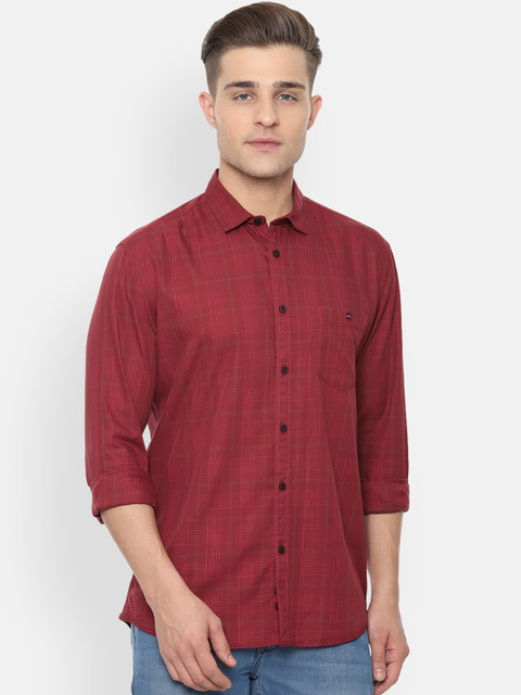 

Louis Philippe Jeans Men Red Slim Fit Checked Casual Shirt