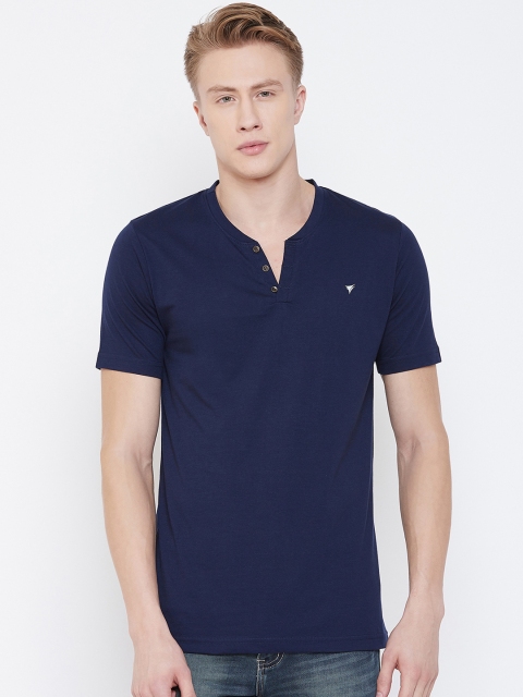 

NEVA Men Navy Blue Solid Henley Neck T-shirt
