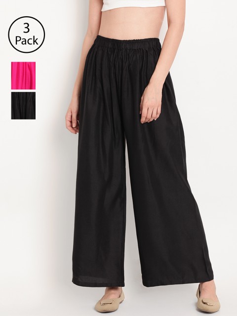 

TAG 7 Women Set of 3 Wide Leg Palazzos, Black