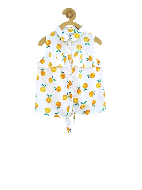 

Campana Girls White Printed Shirt Style Pure Cotton Top