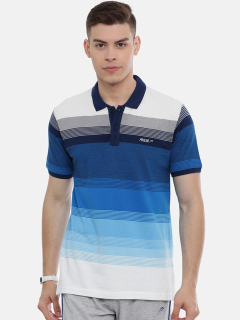 

Proline Active Men Blue & White Striped Polo Collar T-shirt
