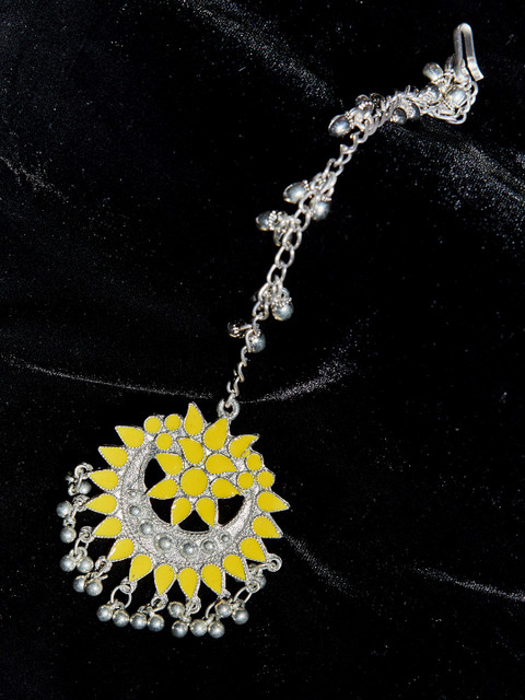 

ZeroKaata Silver Plated & Neon Yellow Oxidised Enamelled Tribal Maang Tikka