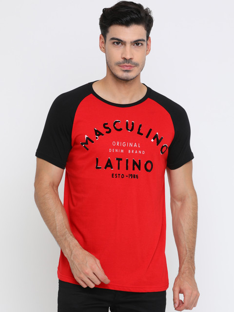 

Masculino Latino Men Red Printed Round Neck T-shirt