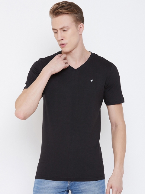 

NEVA Men Black Solid V-Neck T-shirt
