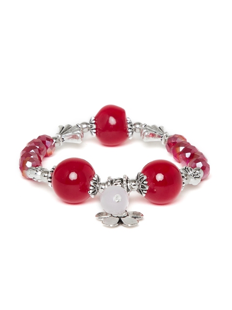 

ZeroKaata Red & Silver-Toned Handcrafted Flower Charm Bracelet