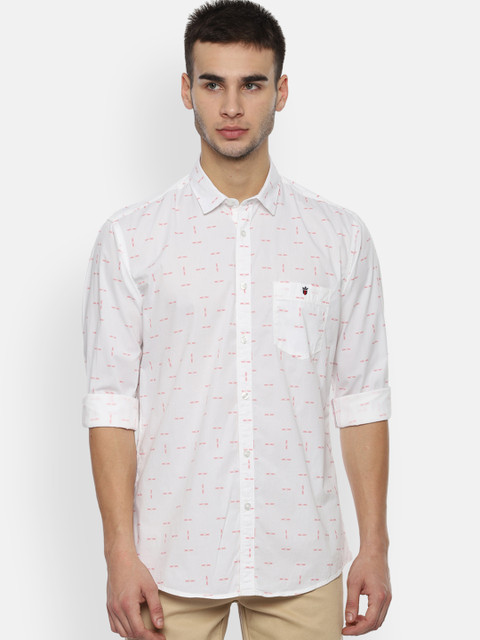 

Louis Philippe Jeans Men White & Pink Slim Fit Printed Casual Shirt
