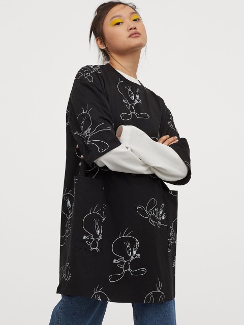 

H&M Women Black Oversized T-shirt Tunic
