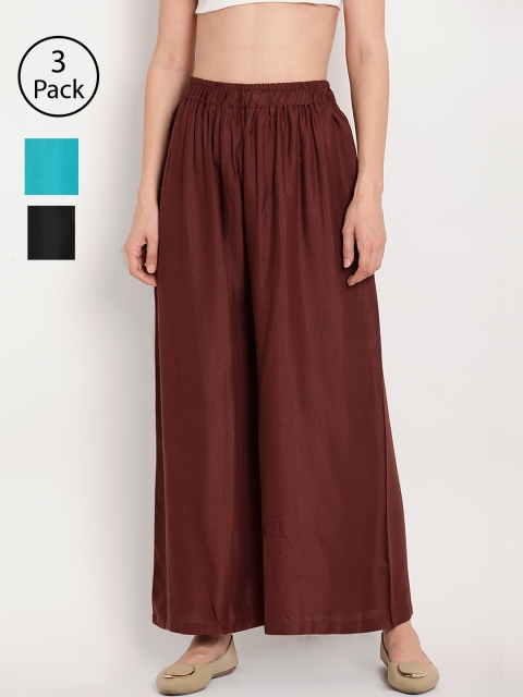 

TAG 7 Women Set of 3 Wide Leg Palazzos, Black