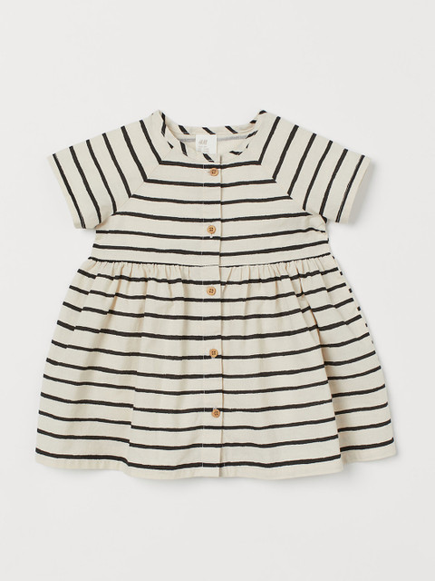 

H&M Girls Beige & Black Striped Cotton Dress