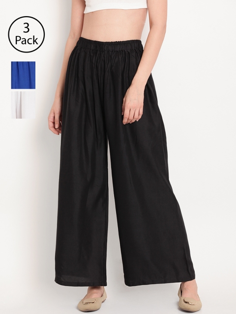 

TAG 7 Women Set of 3 Solid Wide Leg Palazzos, Black
