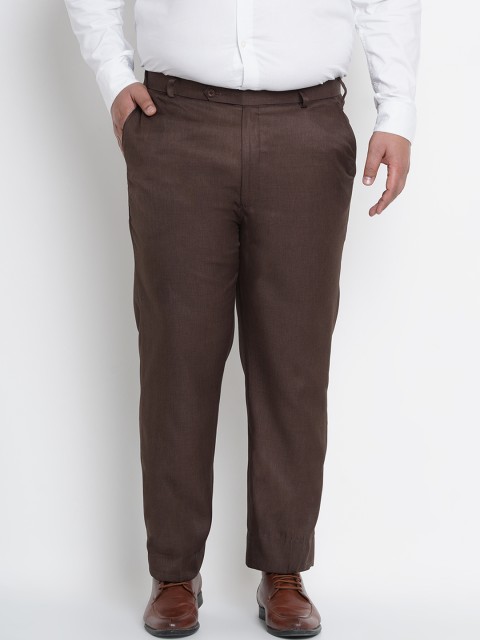 

John Pride Plus Size Men Brown Regular Fit Solid Trousers
