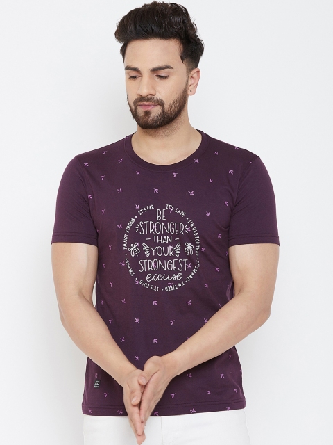 

Adobe Men Purple & White Printed Round Neck T-shirt