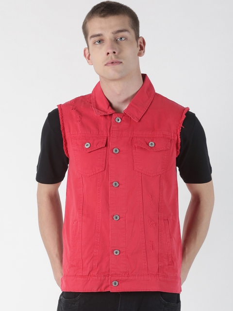 

Blue Saint Men Red Solid Denim Jacket