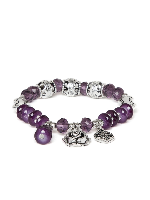

ZeroKaata Women Purple & Silver-Toned Flower Charm Bracelet