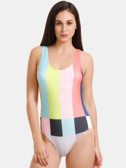 

Zivame Women Blue & Pink Colourblocked Bodysuit ZI8032FASHWHITE