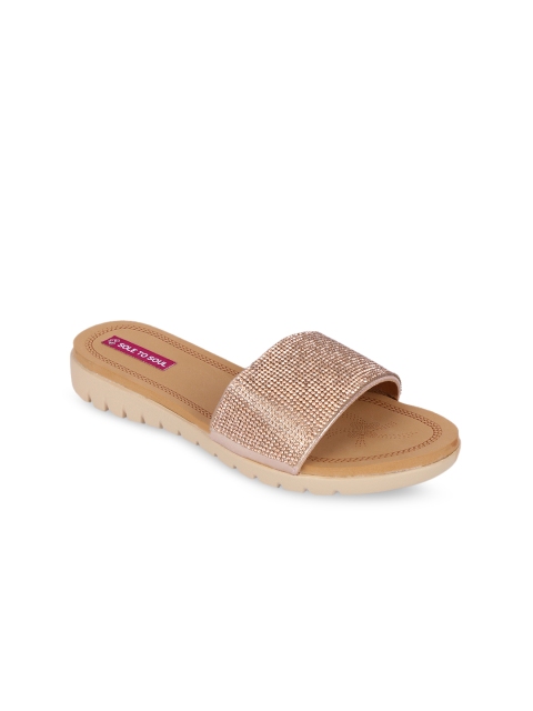 

Sole To Soul Women Peach-Coloured Embellished Open Toe Flats