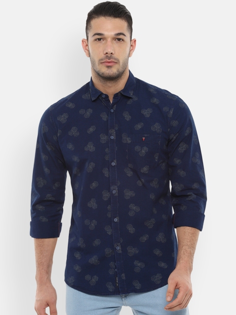 

Louis Philippe Jeans Men Navy Blue & White Slim Fit Printed Casual Shirt