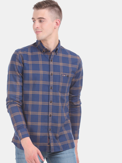 

U.S. Polo Assn. Denim Co. Men Blue Regular Fit Checked Casual Shirt