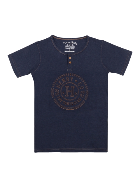 

Lil Tomatoes Boys Blue Printed Henley Neck T-shirt