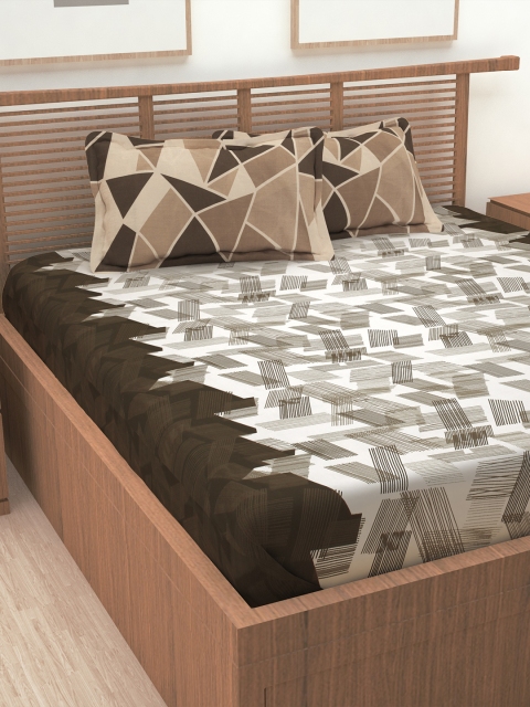 

Story@home Brown & White Geometric 186 TC Cotton 1 Queen Bedsheet with 2 Pillow Covers