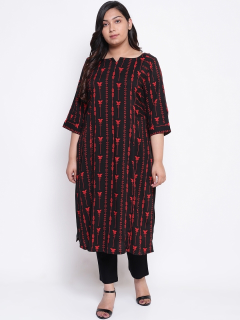 

Amydus Women Black & Red Printed Straight Kurta