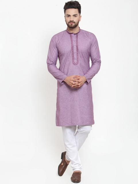 

Jompers Men Purple & White Solid Kurta with Churidar
