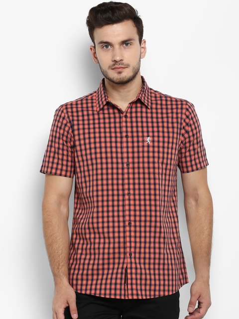 

Red Tape Men Orange & Navy Blue Regular Fit Checked Casual Shirt