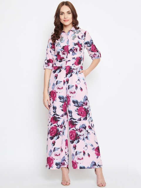 

PURYS Women Pink & Grey Printed Basic Jumpsuit