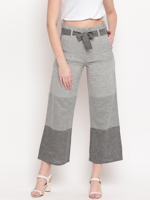 

Kvsfab Women Grey Regular Fit Striped Parallel Trousers