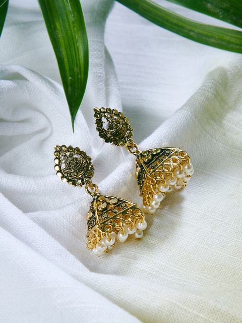 ZeroKaata Gold-Toned & Black Handcrafed Classic Jhumkas