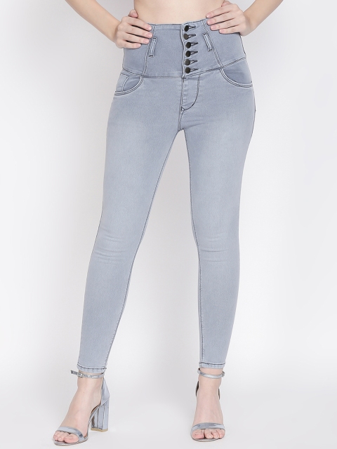 

PURPLE WATER Women Grey Slim Fit High-Rise Clean Look Stretchable Jeans