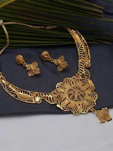 

ZeroKaata Gold-Plated Ethnic Flower Motifs Handcrafted Jewellery Set