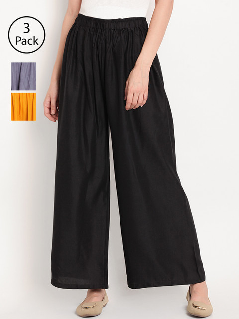 

TAG 7 Women Pack of 3 Solid Wide Leg Palazzos, Black