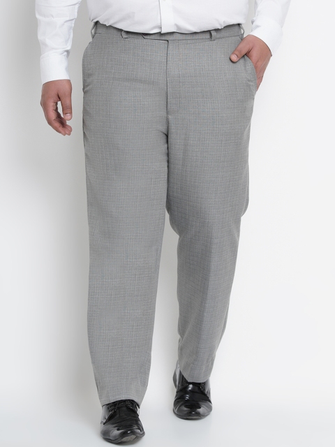 

John Pride Plus Size Men Grey Regular Fit Checked Regular Trousers