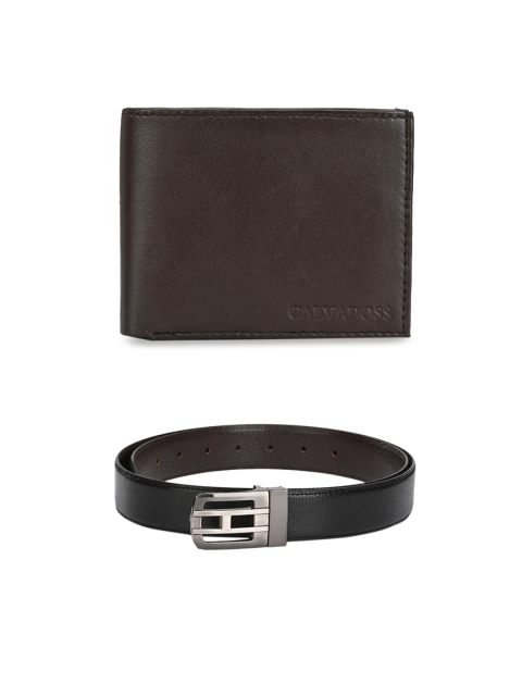 

Calvadoss Men Black & Brown Premium Belt & Wallet Gift Set