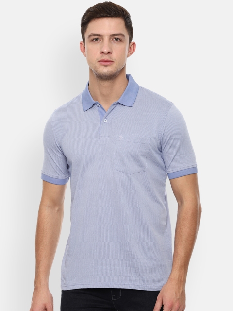 

Louis Philippe Men Blue Self Design Polo Collar T-shirt