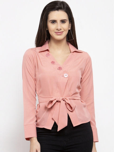 

klauressa Women Pink Solid Shirt Style Top