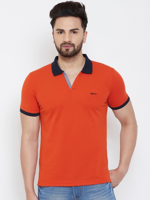 

Adobe Men Orange Solid Polo Collar T-shirt