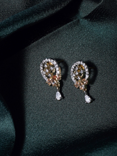 

ZeroKaata Gold-Toned & White Handcrafted Classic Drop Earrings