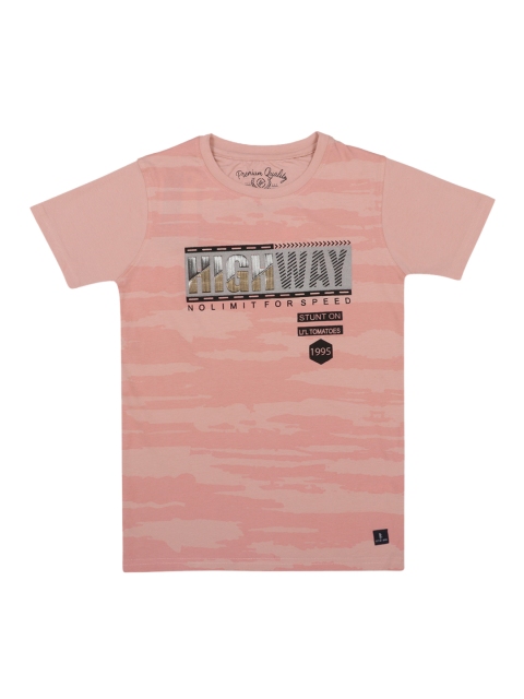 

Lil Tomatoes Boys Peach-Coloured Printed Round Neck T-shirt