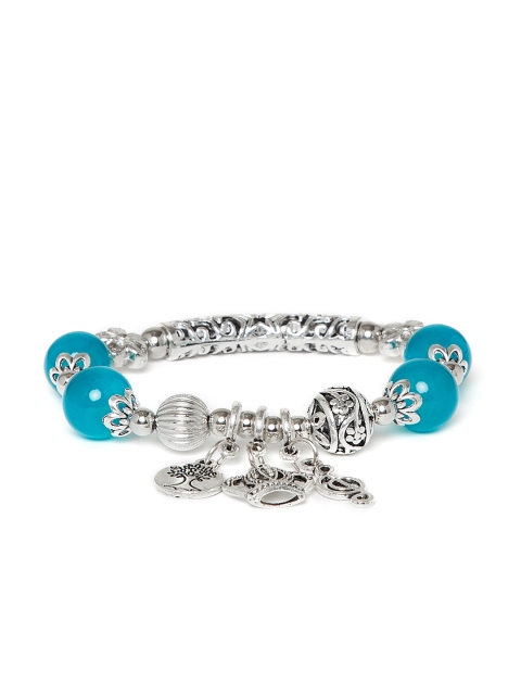 

ZeroKaata Silver-Toned & Teal Green Charm Bracelet