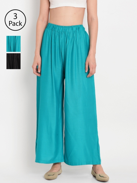 

TAG 7 Women Set of 3 Wide Leg Palazzos, Black