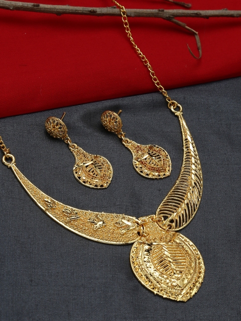 

ZeroKaata Gold-Plated Leaf & Floral Motifs Handcrafted Jewellery Set