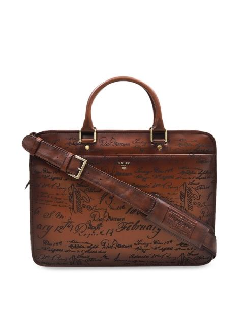 

Da Milano Unisex Brown Embossed Leather Laptop Bag