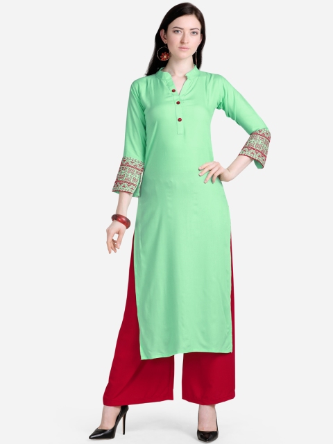 

Silk Bazar Women Green Solid Straight Kurta