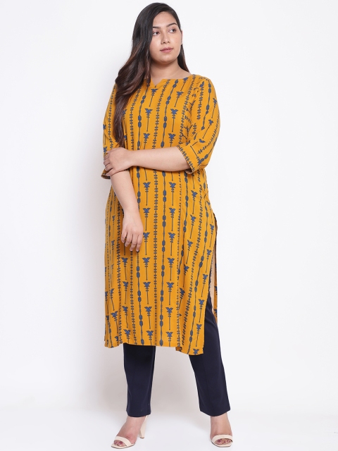 

Amydus Women Yellow Printed Straight Kurta